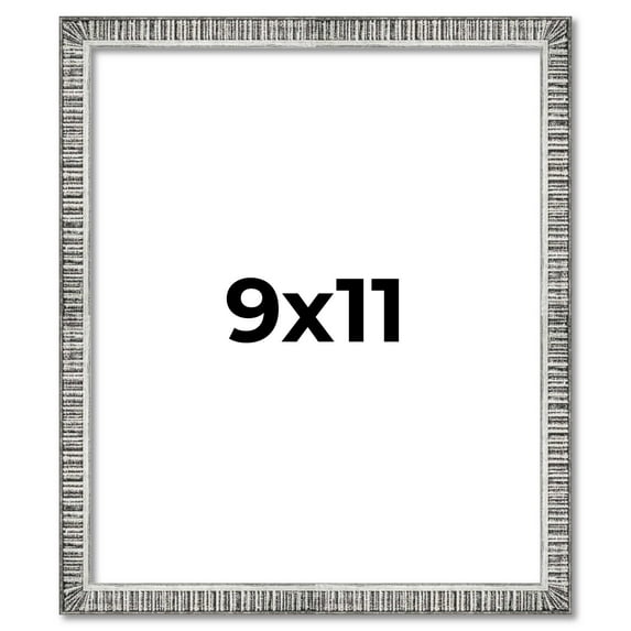 9x11 Frame Silver Grey Distressed Solid Wood Picture Frame | 0.75 Inch Moulding Width | Interior