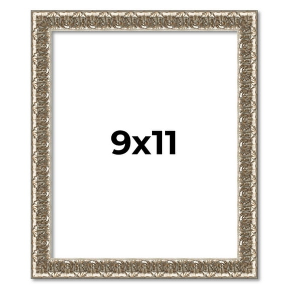 9x11 Frame Silver Versailles Ornate Solid Wood Picture Frame | 1 Inch Moulding Width | Interior