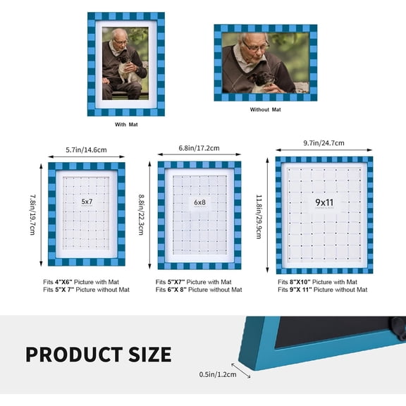 9x11 Picture Frame, Checker Pattern Wooden Picture Frames for Wall, Colorful Family Picture Frame for Tabletop Display Gift, Friends, Birthday, Wedding, Home Decoration(Blue)