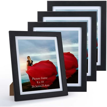 9x11 Picture Frame Set of 4 with Glass Front, Display 8x10 Photo Frames for Wall Mount and Tabletop , Black