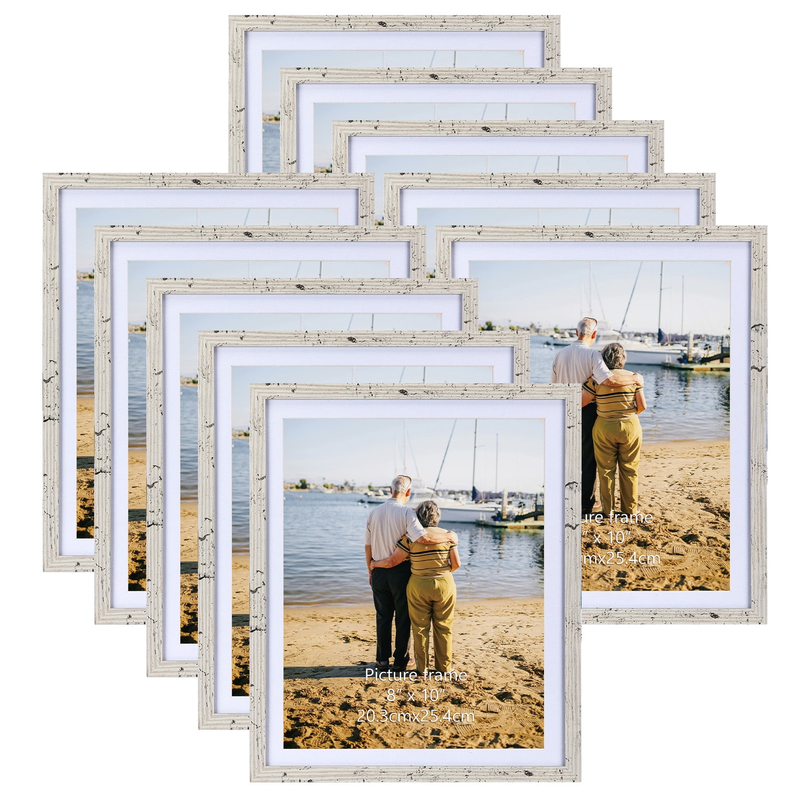 9x11 White Picture Frames Set of 10,8x10 with Mat or 9x11 Without Mat