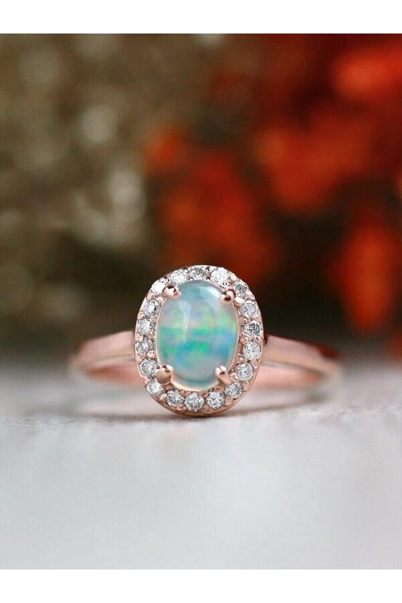 9x11MM Oval Ethiopian Opal Diamond Halo Engagement Ring 14k Rose Gold