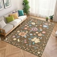 thumbnail image 1 of 9x12 Area Rug Boho Floral Rugs, Large Area Rug Machine Washable Rugs Ultra-Thin Flower Carpet Non Slip Low Pile Carpet Rug for Living Room Bedroom Nursery, Brown, 1 of 7