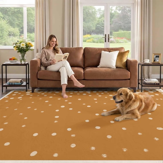 9x12 Area Rug, Burnt Orange Polka Dot Low Pile Washable Rugs for Living ...