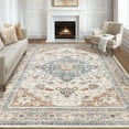 thumbnail image 1 of Toyoso 9x12 Area Rug Living Room Rug - Large Soft Machine Washable Boho Vintage Stain Resistant Floral Bedroom Rug Neutral Farmhouse Low Pile Distressed Carpet for Dorm Dining Room- Beige Blue, 1 of 9