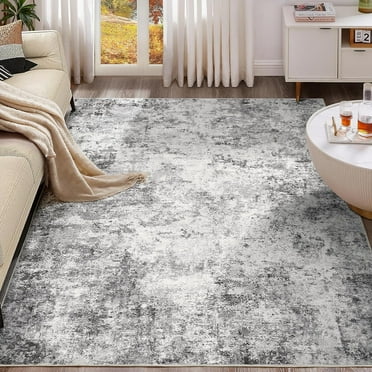 Toyoso 9x12 Area Rug Living Room Rugs - Washable Neutral Modern Abstract Soft Thin Large Rug Indoor Floor No Slip Rug Carpet for Bedroom Under Dining Table Home Office Decor - Grey