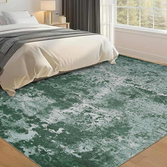 9x12 Area Rug Living Room Rugs Washable Neutral Modern Abstract Soft Thin Large Rug Indoor Floor No Slip Rug Carpet for Bedroom Home Office Decor Green
