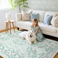 thumbnail image 1 of 9x12 Area Rug Living Room Rugs - Washable Vintage Floral Soft Thin Large Rug Indoor Floor No Slip Rug Carpet for Bedroom Under Dining Table Home Office Decor - Green, 1 of 8