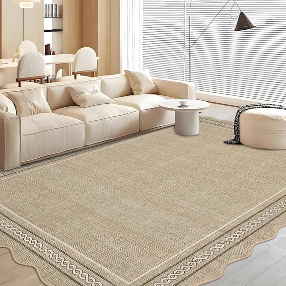9x12 Area Rug Living Room Washable Non Slip Low Pile Scalloped Edge Jute Color