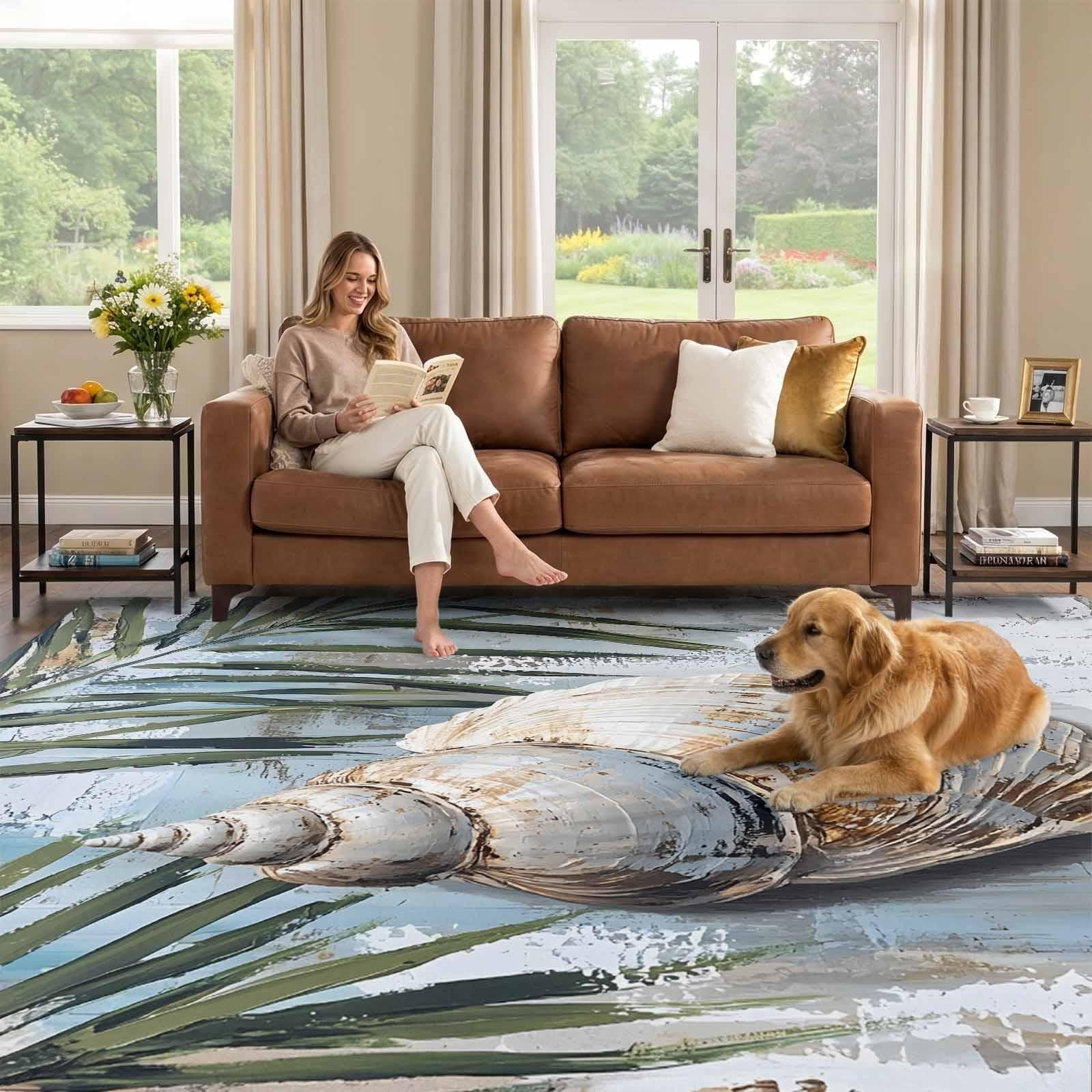 9x12 Area Rug, Nautical Coastal Low Pile Washable Rugs for Living Room ...