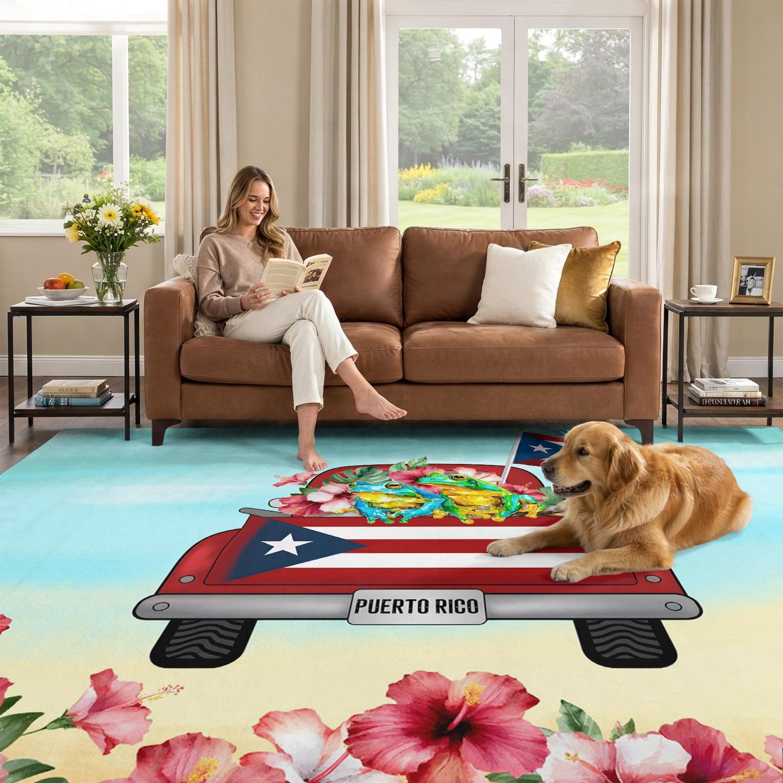 Puerto Rican Rug Designs 9x12 Area Rug, Puerto Rican Flag Low Pile Washable Rugs for Living Room ...