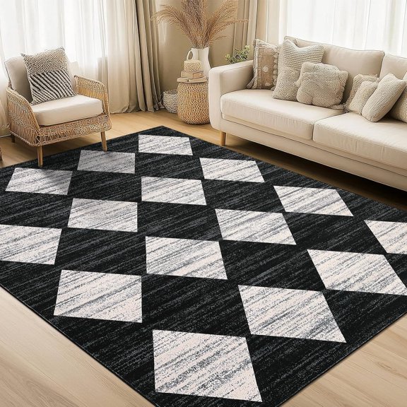 9x12 Area Rug Trellis Rugs for Living Room,Washable Modern Trellis Carpet for Bedroom, Non Slip Low Pile Carpet for Home Office Decor