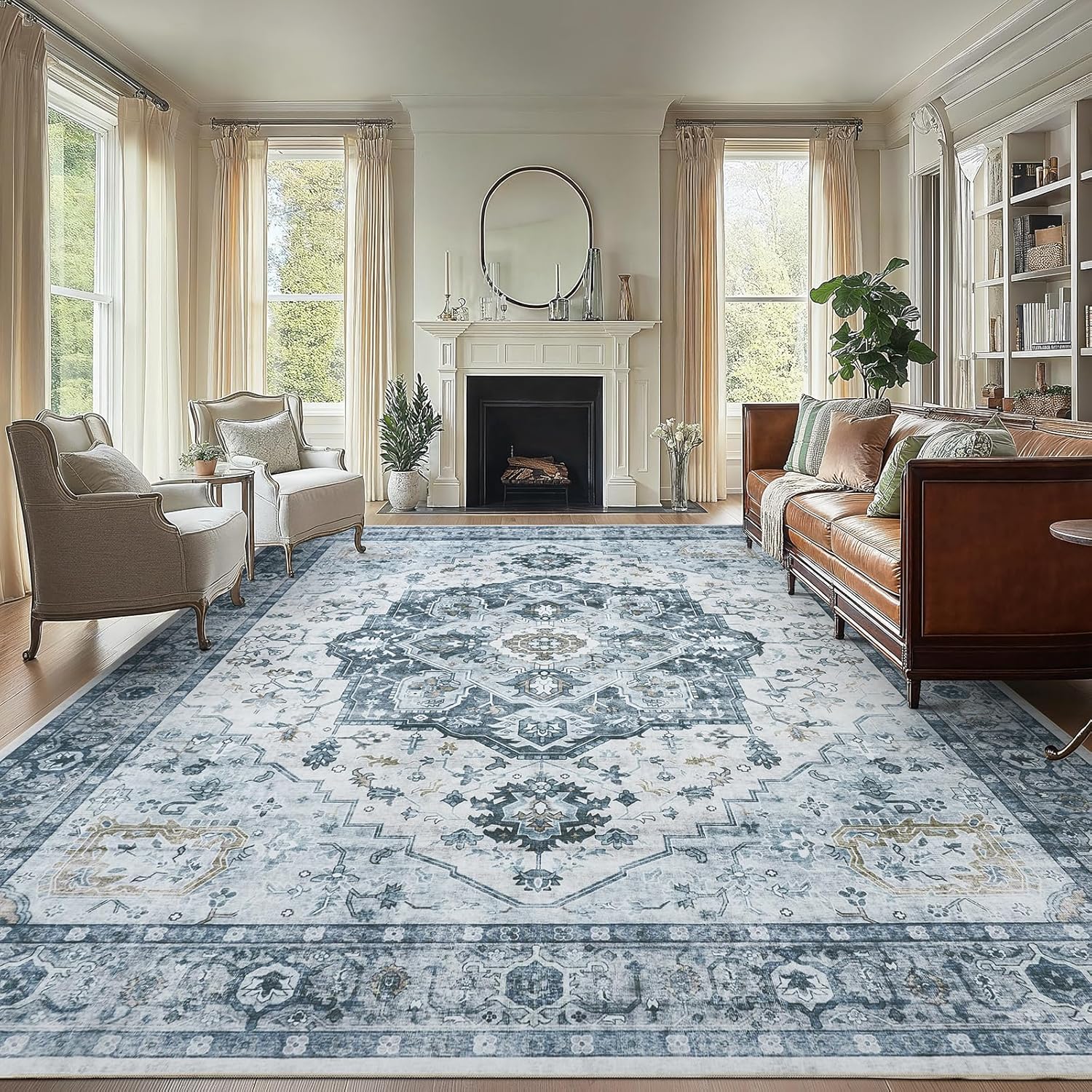 Large Basement Rug 9x12 Area Rug, Washable Low-Profile Large Area Rug with Non-Slip ...