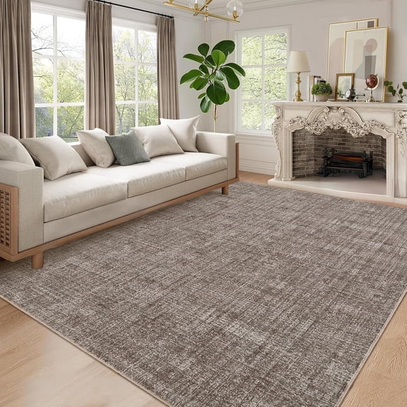 9x12 Area Rug, Washable Modern Abstract Low Pile Non-Slip Floor Rug, Foldable Faux Wool Accent Carpet for Living Room, Bedroom, Dining Room, Office,brown