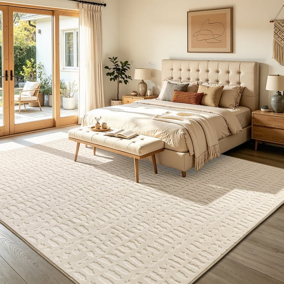 9'x12' Area Rug, Yamaziot Soft Washable Large Living Room Rugs, Modern Bedroom Accent Rug Decor Carpet, Solid Beige