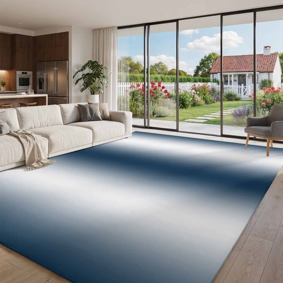 9x12 Area Rugs for Living Room, Ombre Dark Blue Washable Rugs Non-Slip ...