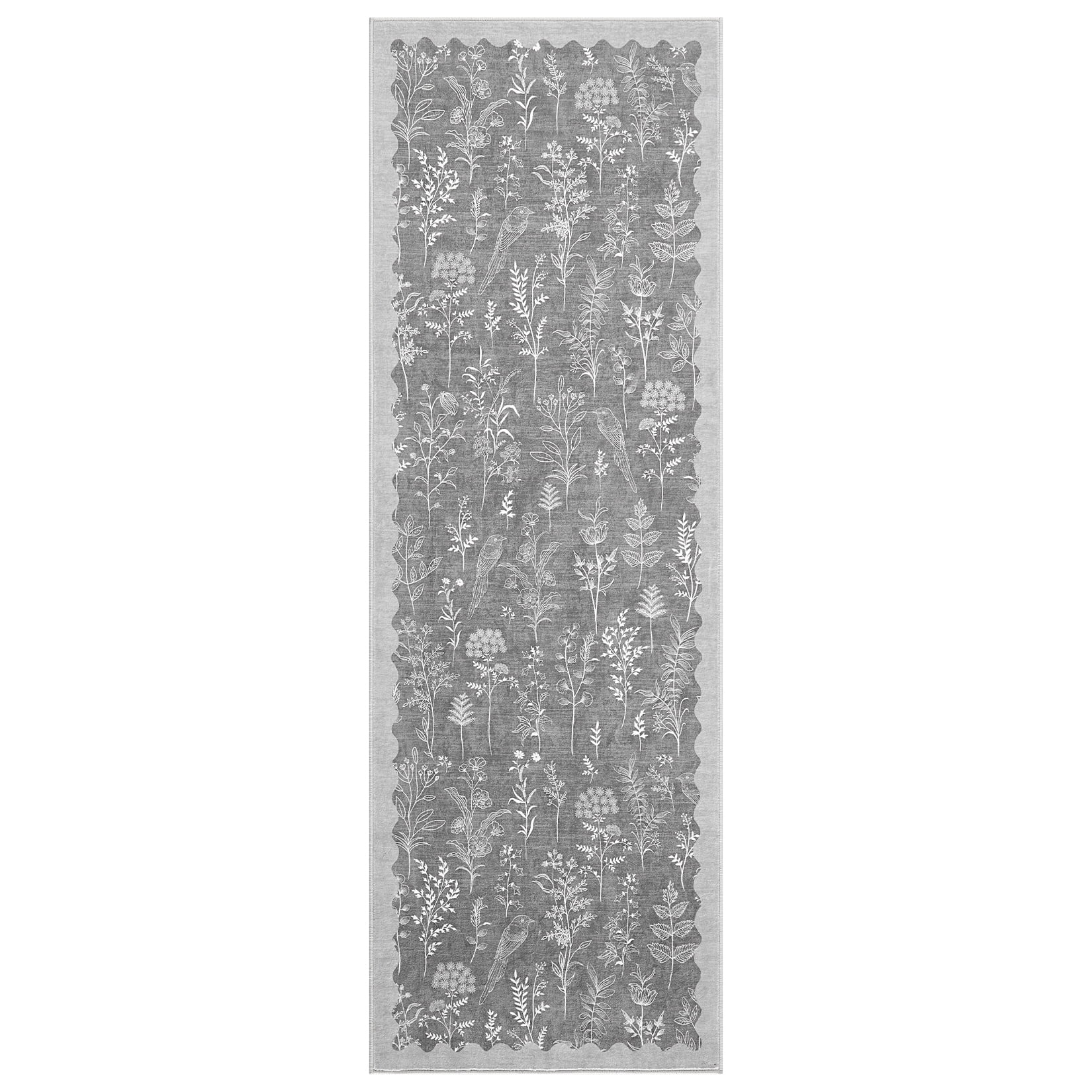 9x12 Under Bed Machine Washable Area Rugs, Modern Floral Print Floor Cover Carpet with Non Slip Backing Stain Resistant Farmhouse Rug for Nursery, Living Room, Office