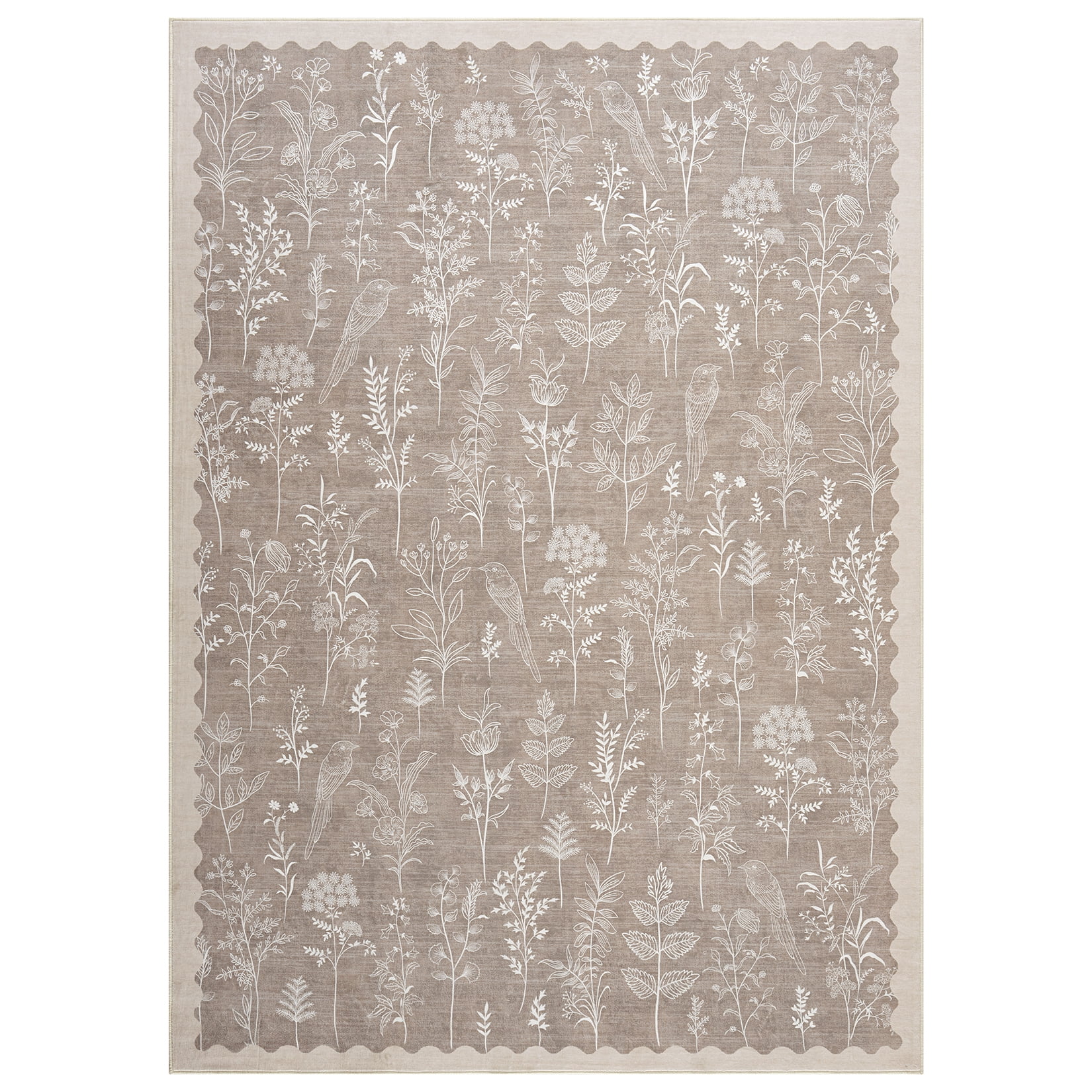 9x12 Under Bed Machine Washable Area Rugs, Modern Floral Print Floor Cover Carpet with Non Slip Backing Stain Resistant Farmhouse Rug for Nursery, Living Room, Office