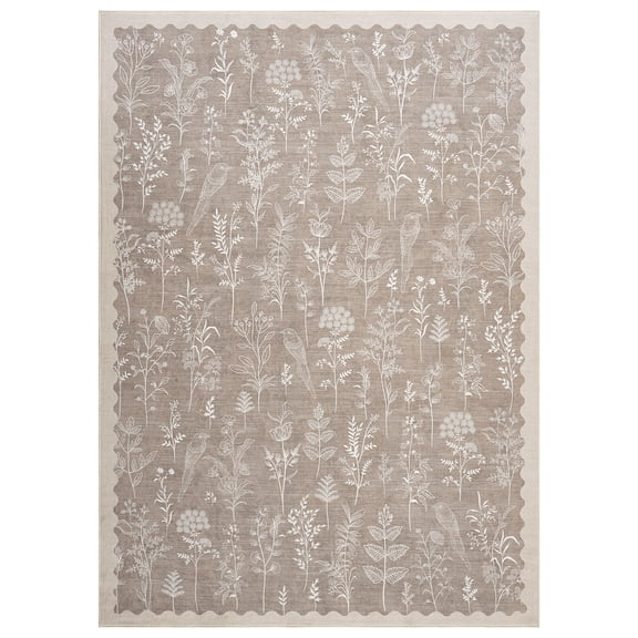 9x12 Under Bed Machine Washable Area Rugs, Modern Floral Print Floor Cover Carpet with Non Slip Backing Stain Resistant Farmhouse Rug for Nursery, Living Room, Office