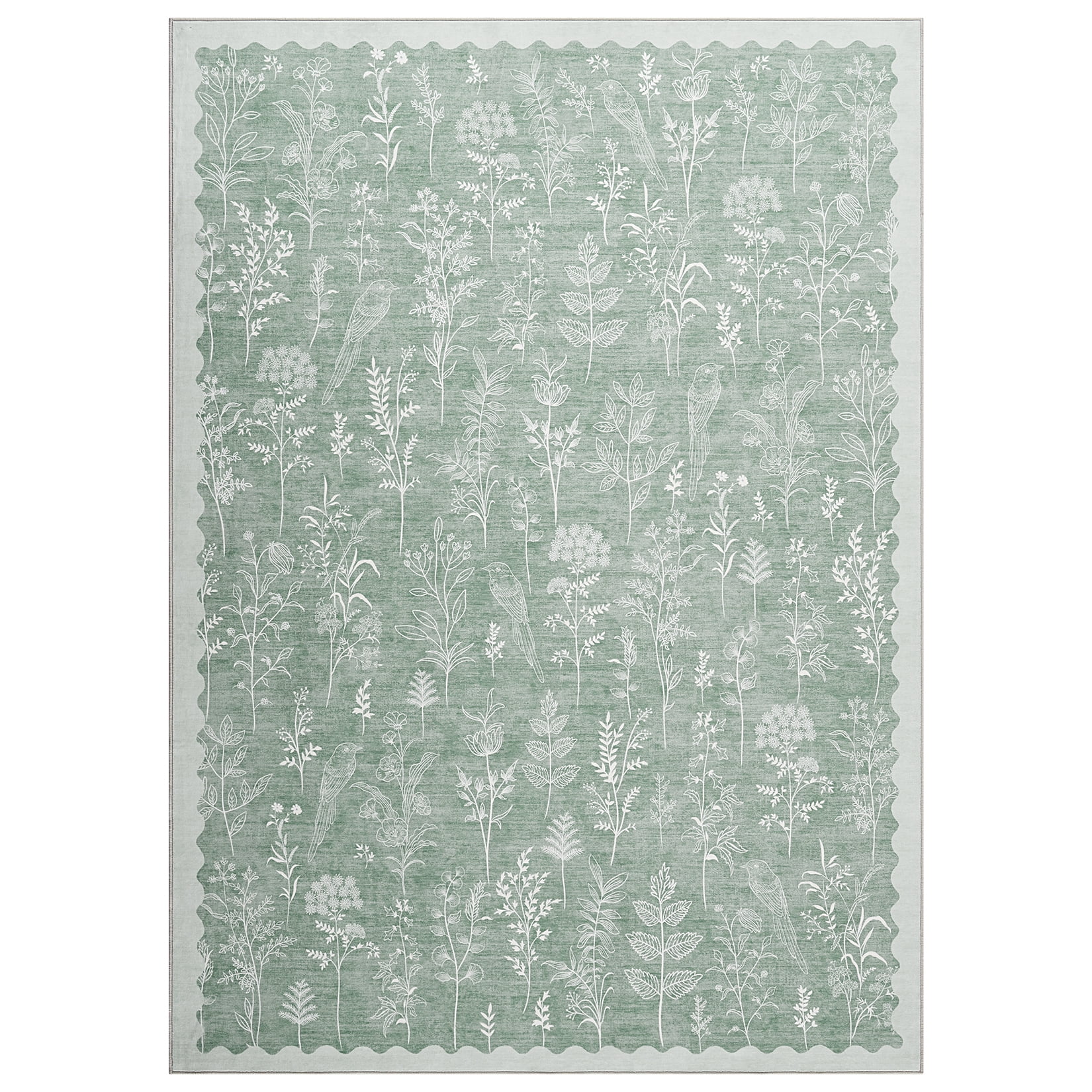 9x12 Under Bed Machine Washable Area Rugs, Modern Floral Print Floor Cover Carpet with Non Slip Backing Stain Resistant Farmhouse Rug for Nursery, Living Room, Office