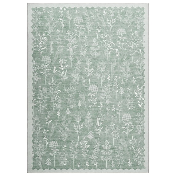 9x12 Under Bed Machine Washable Area Rugs, Modern Floral Print Floor Cover Carpet with Non Slip Backing Stain Resistant Farmhouse Rug for Nursery, Living Room, Office