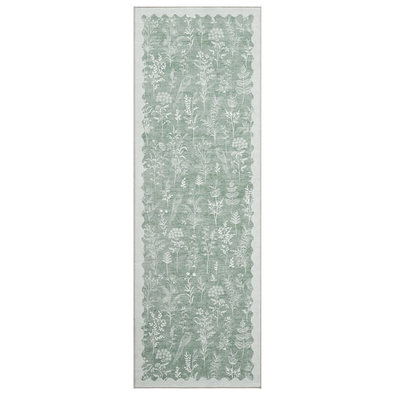 9x12 Under Bed Machine Washable Area Rugs, Modern Floral Print Floor Cover Carpet with Non Slip Backing Stain Resistant Farmhouse Rug for Nursery, Living Room, Office