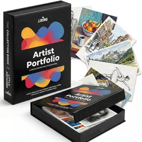 9x12 Black Foldable Art Portfolio Storage Box with Elastic Bands, Student Artwork Keepsake and Document Organizer Folder