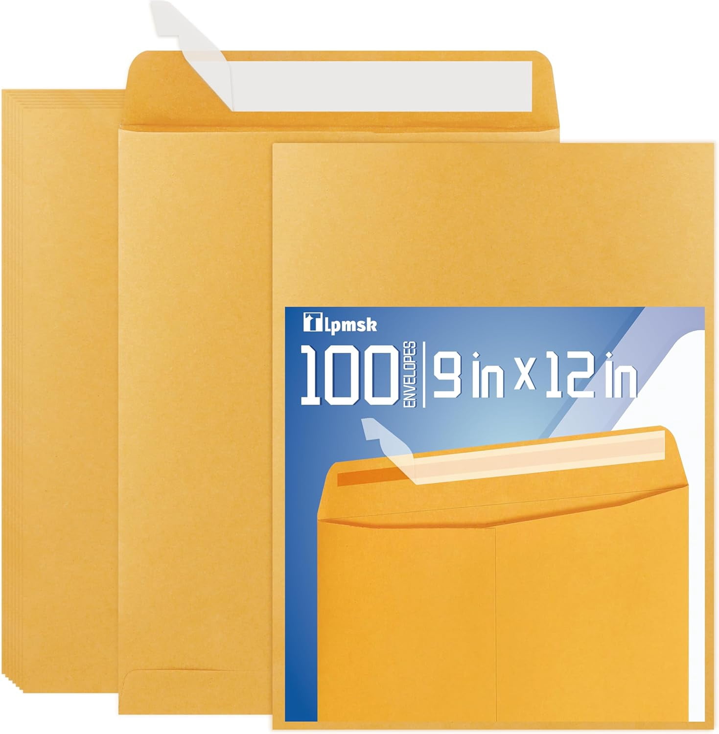 9x12 Catalog Mailing Envelopes - 100 Count, Self Seal Stay Flat Brown Kraft Envelopes, Heavy Duty Shipping Mailers for Documents, Photos & Letters, Peel & Seal Closure