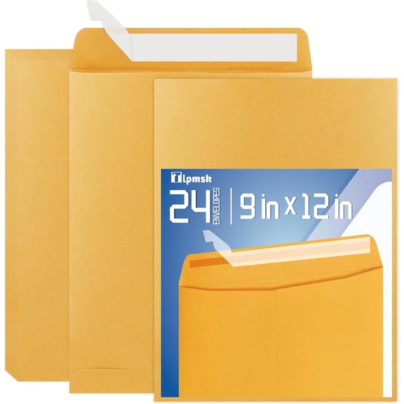 9x12 Catalog Mailing Envelopes - 24 Count, Self Seal Stay Flat Brown Kraft Envelopes, Heavy Duty Shipping Mailers for Documents, Photos & Letters, Peel & Seal Closure