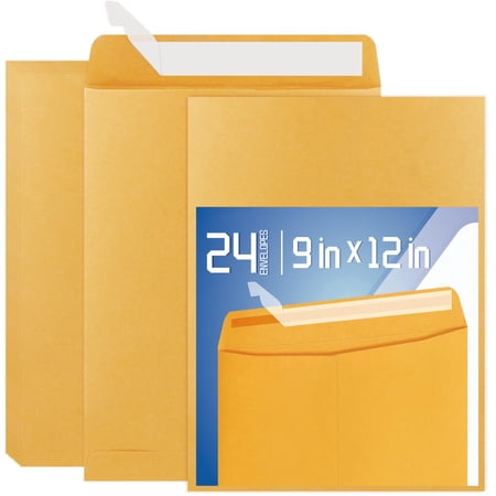 9x12 Catalog Mailing Envelopes - 24 Count, Self Seal Stay Flat Brown Kraft Envelopes, Heavy Duty Shipping Mailers for Documents, Photos & Letters, Peel & Seal Closure