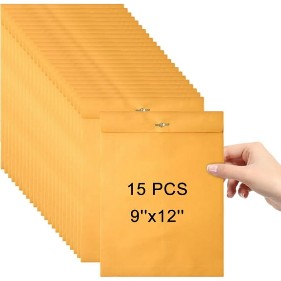 9x12 Clasp Envelopes 15 Count - 9x12 Inch Brown Kraft Envelopes with Clasp Closure for Home, Office, Business, Legal or School, Great for Filing, Storing or Mailing Documents