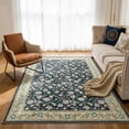 thumbnail image 1 of Toyoso 9'x12' Extra Large Vintage Floral Area Rug, Midnight Navy Silicone Carpet, Master Suite Machine Washable Non-Slip 0.25" Indoor Rug, Grande Traditional Floor Covering for Great Room, 1 of 9
