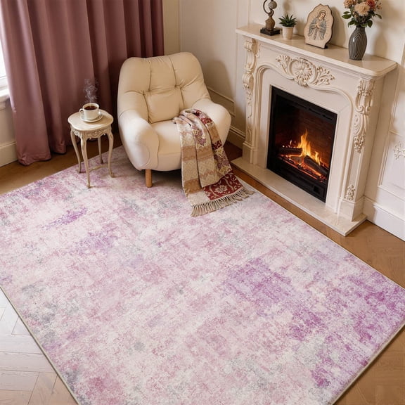 Toyoso 9x12 Extra Large Area Rug - Modern Abstract Rug, Pink & Purple Watercolor Pattern, Machine Washable Non-Slip Indoor Carpet, Low Pile Soft Area Rug for Great Room, Suite