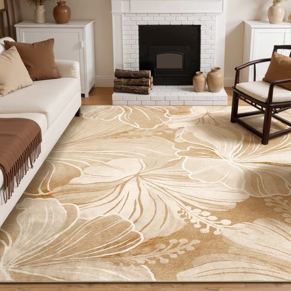 Toyoso 9x12 Master Suite Extra Large Area Rug, Sunburst Honey Amber Floral Carpet, Grande Durable 0.25" Washable Decor Masterpiece Rug for Great Room, High-Traffic Art Piece Rug