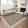 9x12 Farmhouse Floral Bordered Area Rug, Needle Punched Non Slip Washable Low Pile Large Living Room Dining Room Carpet,Dark camel