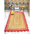 thumbnail image 1 of 9x12 Ft Red & Natural Jute Premium Scalloped Jute Rug – Handcrafted Natural Braided Carpet for Living Room, Bedroom, Entryway – Boho Home Decor, 1 of 5
