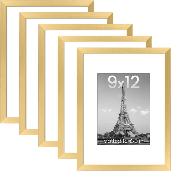 Webding Frame 9x12 Gold Picture Frame Set of 5, Gallery Wall Frames with 6x8 Photo ...