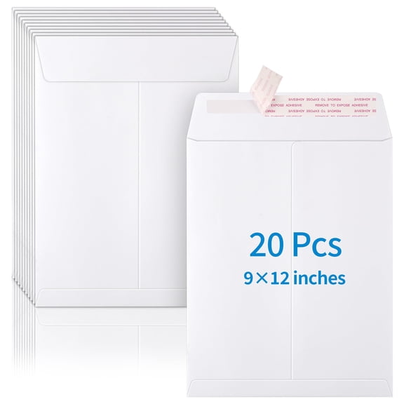 20 Pack 9 x 12 Inches Self Adhesive Manila Envelopes, Secure Seal Mailing Envelopes for Catalogs, Brochures, Documents, Office Home Use, White