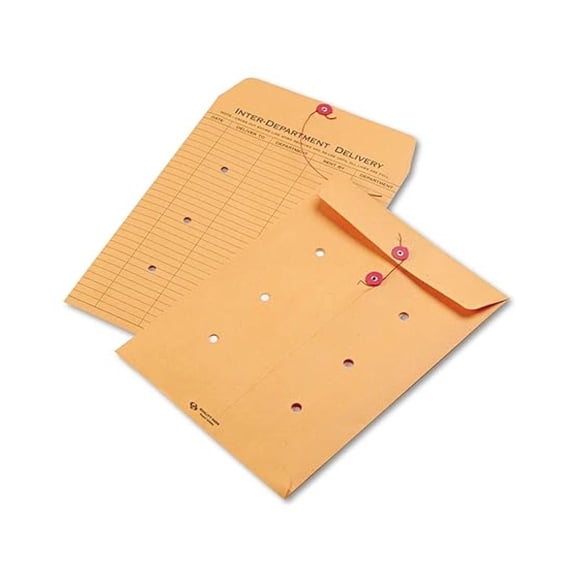 9x12 Interoffice Envelopes 100 Pack, Brown Routing Envelopes with String & Button, 28lb Paper, Reusable Office Mailers for Document Transport
