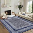 thumbnail image 1 of 9x12 Large Modern Blue Area Rug Distressed Bordered Rug Soft Non Shedding Floor Carpet, Geometric Rug, Washable Non Slip Rug, Low Pile Indoor Area Rug for Living Room, Bedroom, 1 of 20