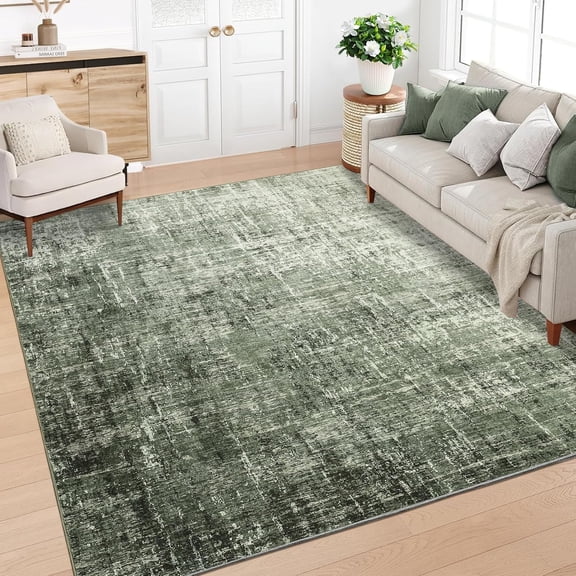 9x12 Large Washable Area Rug, Non Slip Soft Faux Wool Carpet, Modern Abstract Neutral Low Pile Floor Mat for Living Bedroom Home Office, Stain