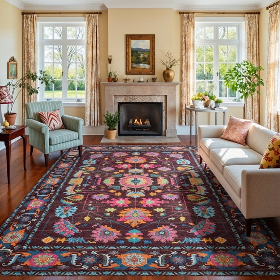 Trendy Purple Area Rug, 9x12, Soft Non Slip Washable Indoor