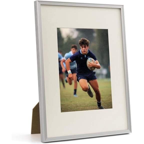 9x12 Metal Picture Frame with Mat for 6x8, Aluminum Photo Frame 9 by 12 for Wall or Tabletop Display with Vertical Horizontal Hanging for Home Office Gallery Wall Decor, Silver, 1 Pack