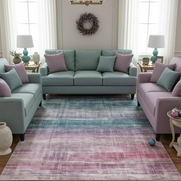 9x12 Modern Abstract Rugs Washable Non-Slip Ombre for Living Room Bedroom Study Room-Orchid
