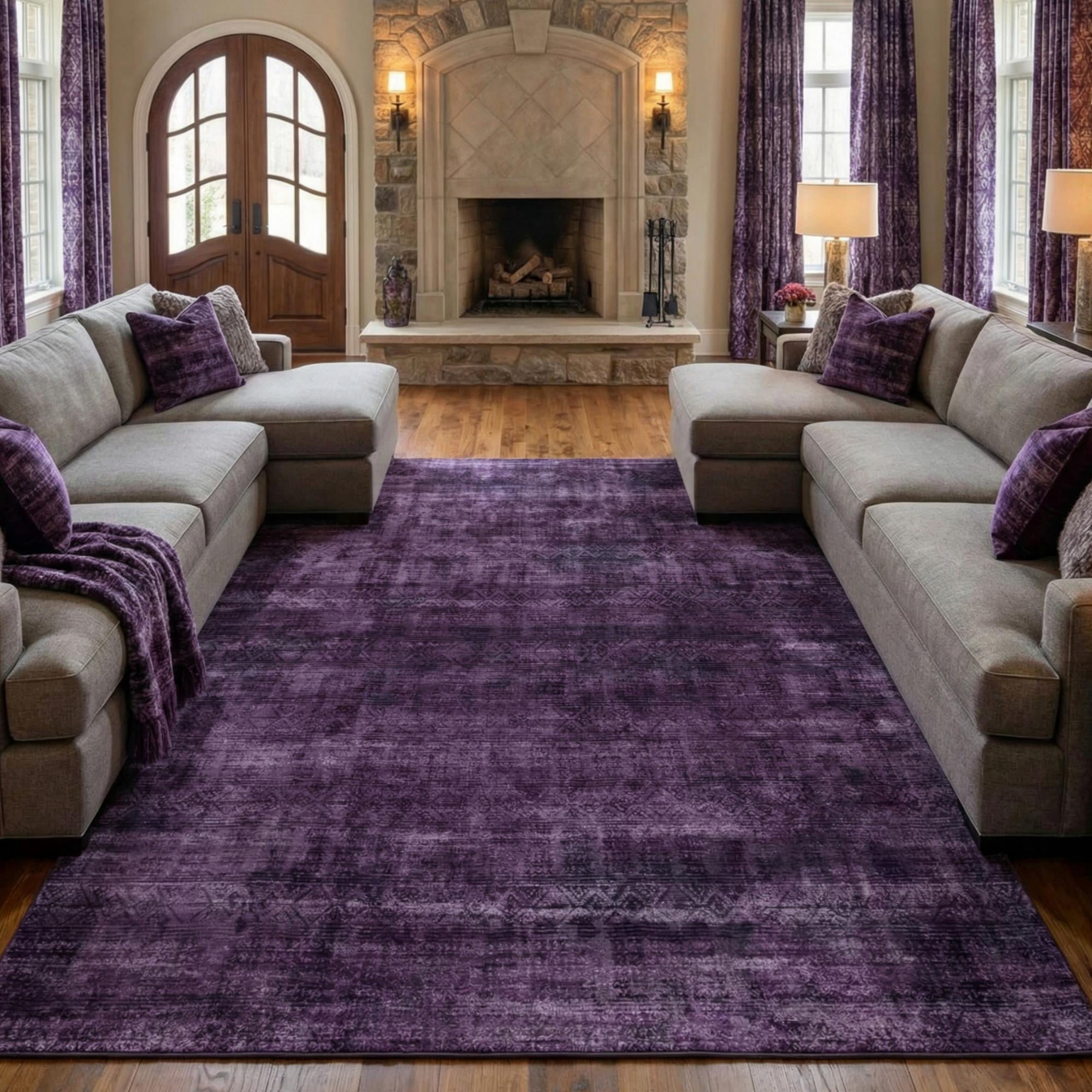 9x12 Modern Abstract Rugs Washable Non-Slip Ombre for Living Room Bedroom Study Room-Purple