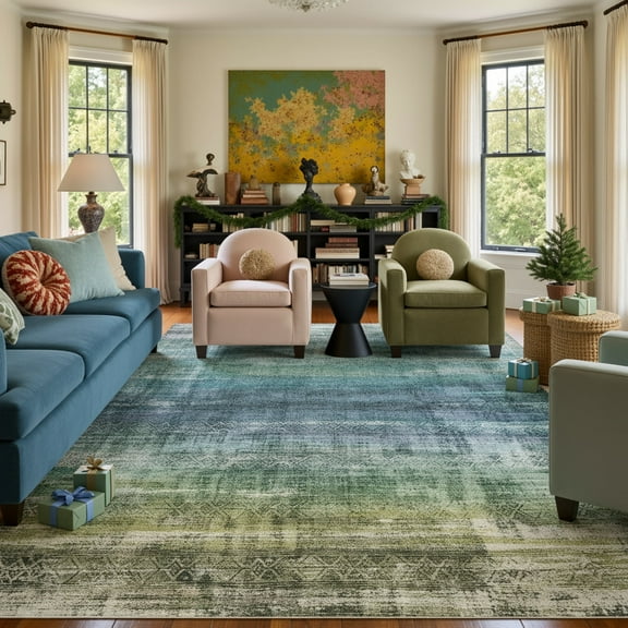 9x12 Modern Abstract Rugs Washable Non-Slip Ombre for Living Room Bedroom Study Room-Teal