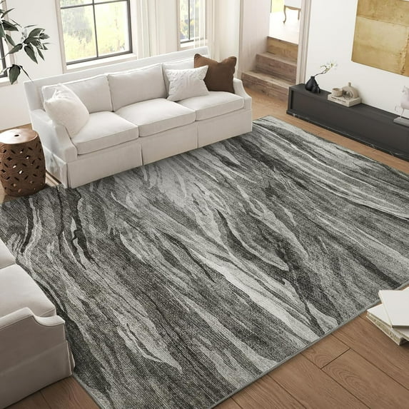 9x12 Modern Abstract Washable Area Rug - Large Rugs Soft Stain Resistant Non-Slip Low Pile Foldable Neutral Carpet Indoor Dining Home Studio - Grey