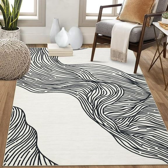9x12 Modern Area Rug for Living Room,Large Boho Floor Carpet with Non-Slip Backing for Office Dining Room,Abstract Rug Low Pile Foldable Rug,Soft Indoor Non-Shedding Carpet, Machine Washable