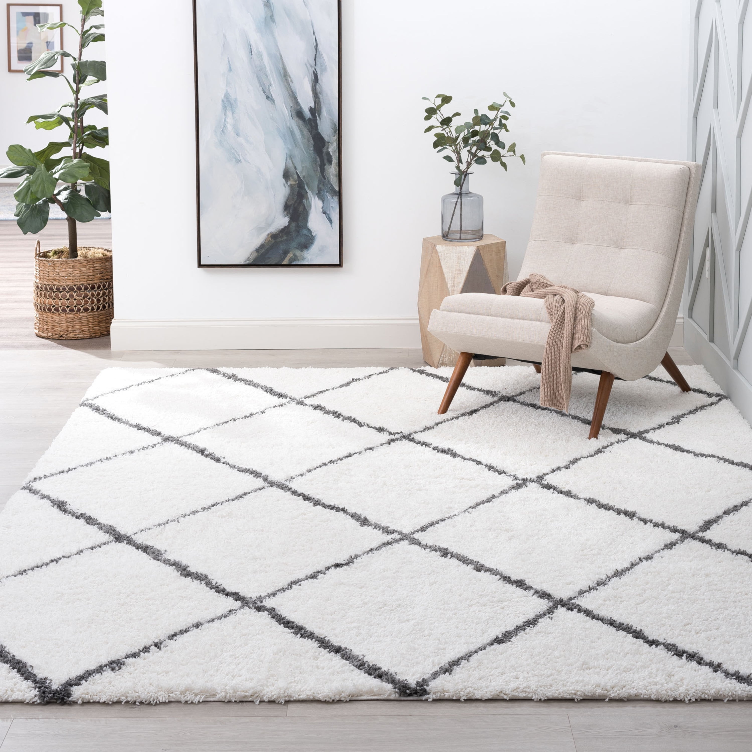 9x12 Modern White Large Area Rugs for Living Room | Bedroom Rug ...