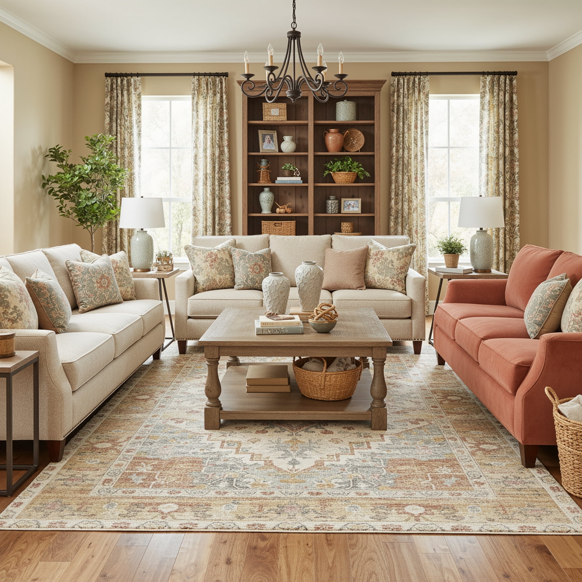 Kokia 9x12 Oriental Area Rug Living Room Washable Non Slip Boho Soft Rugs Bedroom Dining Room Decor-Orange